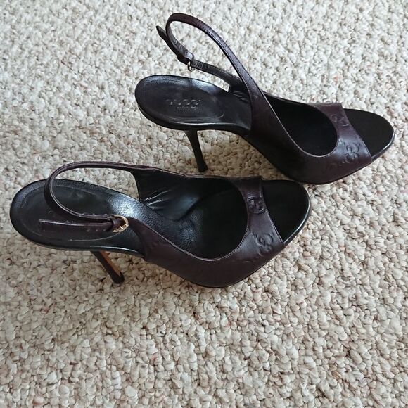 Gucci classic guccissima brown leather peep toe slingback size 6B - Picture 2 of 12